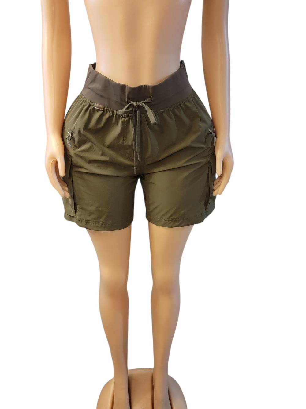 Women’s Olive Cargo Drawstring Shorts with High Waistband